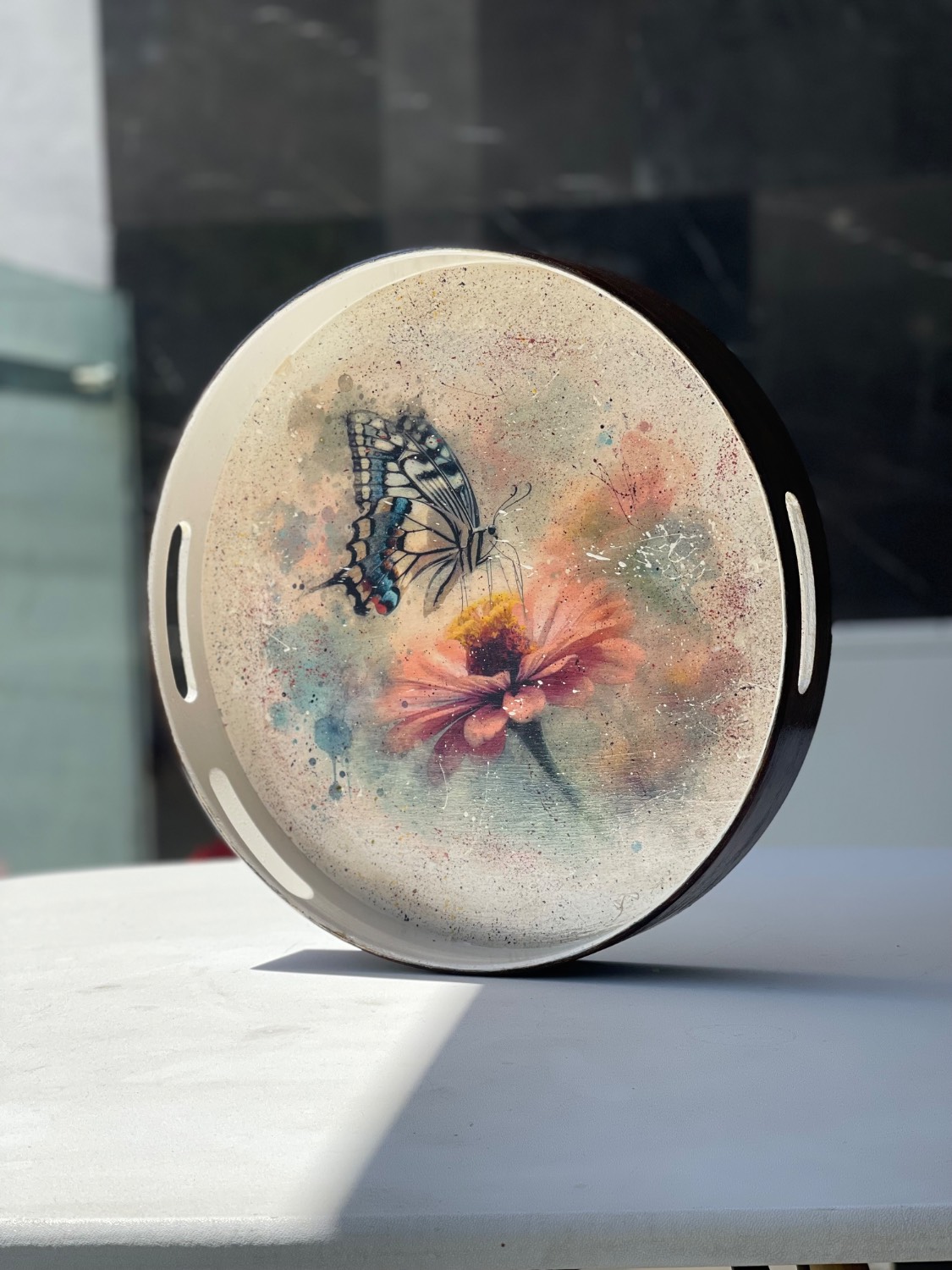 سینی چوبی طرح پروانه